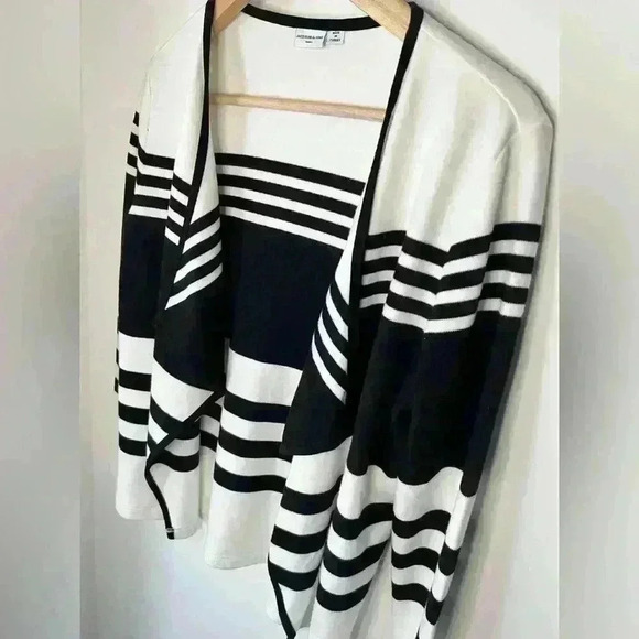 Jacqueline de Yong Womens Striped Black White Open Preppy Prep Sweater Small - Picture 10 of 13